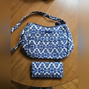 Vera Bradley Blue and White Patterned Women's Bag and Wallet Set